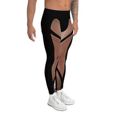 Be your best active self in these men’s leggings! The super soft and stretchy material makes them the perfect choice for a variety of activities, and you can wear them on their own or under shorts. The leggings are bound to become your favorite workout apparel! NOTE: There is no actual mesh on the leggings - the entire design is an optical illusion; it looks like you can see through and see your legs in reality, you are fully covered, and the leggings are NOT see-through. • 82% polyester, 18% sp Compression Tights Men, Under Shorts, Sweat Workout, Mens Leggings, Mens Tights, Compression Tights, Compression Leggings, Optical Illusion, Stretchy Material