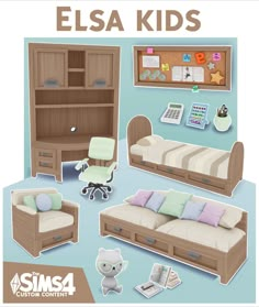 Sims 4 Daybed Cc, Sims 4 Toddler Bedroom Cc, Kids Room Sims 4, Ts4cc Furniture, Yellow Kids Room