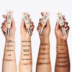 Discover IT® CC+ Nude Glow Lightweight Foundation + Brightening Glow Serum with SPF 40 is the next generation of color-correcting foundation from IT Cosmetics! Our 90% skincare formula with 2% niacinamide, hyaluronic acid and green tea extract delivers an instant healthy glow with 24 hours of skin hydration. The lightweight, fluid skin tint texture provides buildable medium coverage—perfect for achieving that no-makeup makeup look. You’ll get the look of glowy skin instantly, and in just 4 weeks Find Your Foundation Shade, Spf Face, Fair Complexion, Lightweight Foundation, Skin Hyperpigmentation, Shea Butter Body Shop, Skin Tint, Glow Serum, Cream Foundation