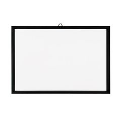 a white board with black frame and clippings on the bottom, isolated against a white background