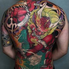 the back of a man with tattoos on his body