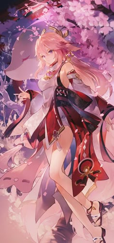 an anime character with pink hair and long white hair, wearing a red cape over her shoulder