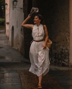 Balia 17 | Pleated Linen Dress – Linennaive Folklore Clothes, Semi Casual Dresses, Italian Vogue, Fairycore Dress, White Linen Dresses, Linen Fashion, Dress Cottagecore, Shirred Dress, Cottagecore Dress