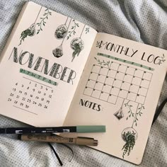 an open notebook with the word november written on it