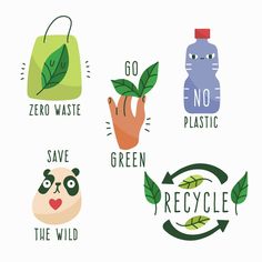 some animals and plants are depicted with the words zero waste, go green, recycle