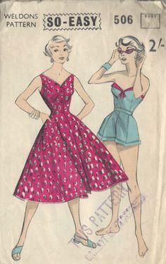 1950s Vintage Sewing Pattern B36 SHORTS SUN TOP & DRESS (1014) | eBay Short Beach Dress For Summer, Retro Knee-length Beach Dresses, Short Summer Beach Dress, Fitted Short Summer Dress, Sew Sundress, Organic Agriculture, Construction Images, 1950s Sewing Patterns, Vintage Vogue Sewing Patterns