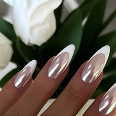 Nails With Pigment, Top Nails, Nails Pigment, Shine Nail Designs, White Shine Nails, Nail Shine, Silver White Nails, Pigment Nails