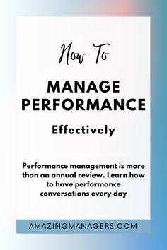 the title for how to manage performance effectively