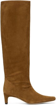 Knee-high suede boots in tan. · Pointed square toe · Buffed leather and suede lining · Covered kitten heel with rubber injection · Nubuck sole · Heel: H2 Supplier color: Tan Suede Tall Boots, Suede Boots Knee High, Kitten Heel, Tall Boots, Suede Boots, Knee High, Apparel Accessories, Kitten Heels, Outfit Accessories