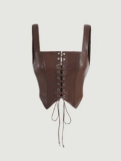 Coffee Brown Sexy Collar  PU Leather Plain Wide Strap Embellished Non-Stretch  Women Tops, Blouses & Tee Leather Tank Top, Brown Corset, Brown Leather Top, Leather Bustier, Leather Corset, Plus Size Tank Tops, Fashion Toys, Women Corset, Women Lace