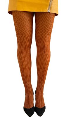 Rust and Mustard Herringbone Tights | Malka Chic Retro Thigh-high Fitted Tights, Retro Thigh-high Stretch Tights, Fitted Thigh-high Tights For Fall, Retro Thigh High Stretch Tights, Retro Fitted Stockings, Fitted Legwear For Workwear In Fall, Brown Stretch Thigh-high Legwear, Brown Stretch Thigh High Legwear, Brown Thigh High Stretch Legwear