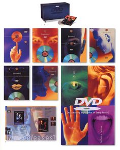 various dvd's are shown with the same artwork on each disc, and one has an image of a hand holding a finger