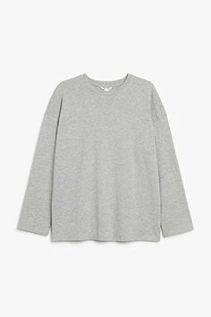 Classic long sleeve tee - Grey marl - Monki WW Spring Relaxed Fit T-shirt With Ribbed Cuffs, Relaxed Everyday Tops For Fall, Fall Loungewear T-shirt, Crew Neck T-shirt With Ribbed Cuffs For Loungewear, Relaxed Fit T-shirt With Ribbed Cuffs For Fall, Long Sleeve Cotton T-shirt For Loungewear, Winter Long Sleeve T-shirt With Ribbed Cuffs, Spring Boxy Fit Crew Neck Sweater, Boxy Fit Crew Neck Top With Ribbed Collar