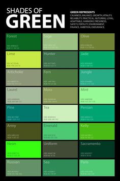 the shades of green are shown in this graphic style, which includes different colors and sizes