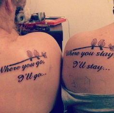 two women with tattoos on their backs saying, where you stay and when you don't