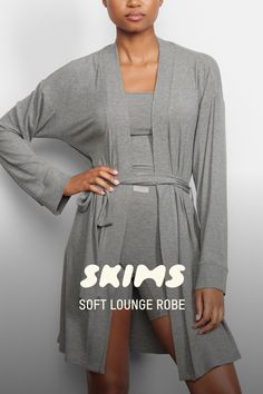 Perfect for lounging and layering over sleepwear, the Soft Lounge Robe is composed of super-soft modal rib that drapes effortlessly in all the right places. This short robe features an adjustable self-tie belt and functional side pocket at inseam. | SKIMS Robe | Grey | XL | Soft Lounge Skims Pajamas, Bride 2024, Teal Green Color, Lounge Robes, All The Right Places, Belt Tying, Size 16 Dresses, Adjustable Belt, Christmas 2024