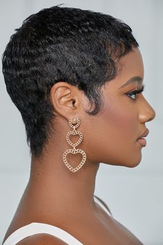 Sassy Hairstyles, Natural Hair Short Cuts, Mini Hoop Earrings, Gold Chrome, Online Clothing Store, Relaxed Hair, Heart Drop Earrings