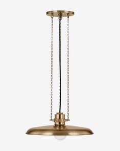 an antique brass pendant light with chain hanging from the ceiling