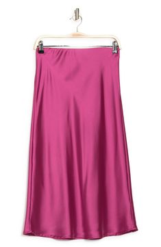 Elevate your wardrobe with this pull-on bias satin midi skirt for elegant, feminine style. 31" length (size S) Elasticized waist Pull-on style Satin construction 97% polyester, 3% spandex Machine wash cold, line dry Made in USA Model’s stats for sizing: 5’10” height, 34” bust, 27��” waist, 35” hips. Model is wearing size S. Summer Midi-length Bias Cut Skirt, Pink Satin Flared Skirt, Relaxed Satin Pencil Midi Skirt, Sleek Maxi Skirt For Spring, Sleek Spring Maxi Skirt, Relaxed Fit Satin Midi Pencil Skirt, Bias Cut Midi Skirt For Party, Spring Sleek Satin Skirt, Sleek Satin Skirt For Spring