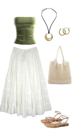 outfit inspo White Fairy Skirt Outfit, White Flowy Skirt Outfit Aesthetic, White Hippie Maxi Skirt With Flowy Fit, White Skirt Coquette, White Maxi Skirt Aesthetic, European Summer Outfits, Album Diy, Europe Fashion, European Summer