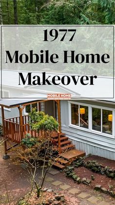 a mobile home makeover with steps leading up to the front door and covered porch