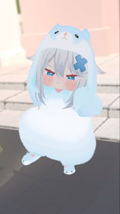 an anime character is dressed up as a bunny with a cross on her chest and ears