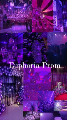 purple and black photo collage with the words euphoria prom on it