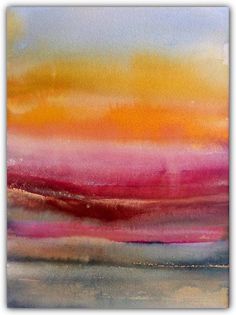 an abstract painting with pink, orange and yellow colors