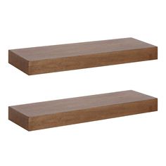 two wooden shelves are shown against a white background