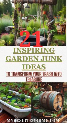 an outdoor garden with lots of plants in it and text overlaying the image