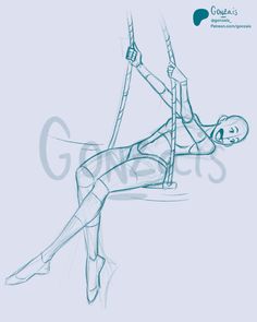 a drawing of a man hanging on a rope with his legs spread out and feet crossed