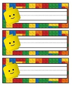 lego name tags with the faces of two legos