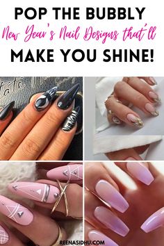 Pop the bubbly with 17 glamorous New Year's nail designs that'll make you shine! Get inspired for your stunning NYE look. #NewYearsEveNailsDesign #NewYearsNailDesigns #NYEPartyNails Nye Look, Pop The Bubbly, New Years Nail Designs, New Years Eve Nails