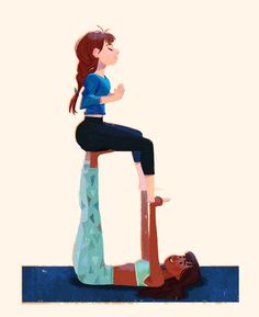 a woman sitting on top of a man's leg while he is doing yoga