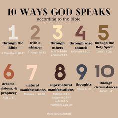 the ten ways god speaks according to the bible, with numbers and symbols on it