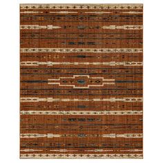 an orange and brown rug with stripes on the bottom, in different sizes and colors