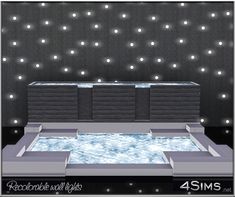 an artistic rendering of a pool in the middle of a room with lights all around it