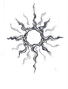 a black and white drawing of a sun