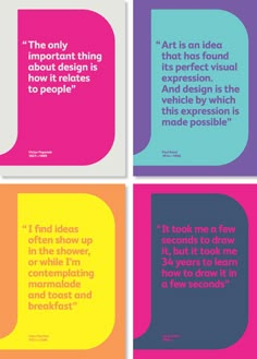 four different posters with the words art is important thing about design and how it rules to people