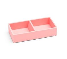 two pink trays sitting on top of each other in front of a white background