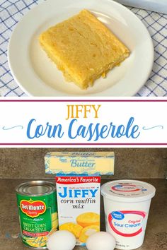 corn casserole recipe with ingredients on the side