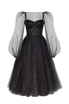 Black #000000__Combination sparkly tulle dress Milla Sparkly Tulle Dress, Gaun Tulle, Milla Dresses, Sheer Overlay Dress, Puffy Long Sleeves, Halloween Skirt, Gaun Fashion, Dress Weights, Black Cape