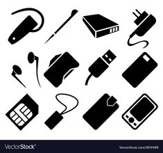 black and white icon set of electronic devices - miscellaneous objects / items clippings