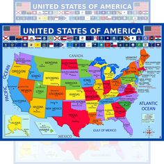 the united states of america map with flags