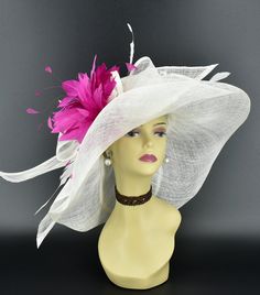 "Note: Secondary color means feather flower options. ✿*.Key Features.*✿ This hat is updated on M22019 hat. A double feather flowers are attached. It's a floopy wide brim hat with big bows, two long sinamay ribbons and 4 pieces of supper long trimmed feathers except the feather flowers, very stunning and beautiful hat. Great for Kentucky derby, weddings, church, Easter, Royal Ascot, horse races, cocktails, tea party, or any hat wearing occasion. Hat base size: From front to back around : 21\" (53 Feathered Top Hat For Kentucky Derby Wedding, Curved Brim Mini Hat With Feathers For Wedding, Wedding Wide Brim Feather Trim Fascinator, Wedding Wide Brim Fascinator With Feather Trim, Wedding Mini Hat With Feather Trim And Curved Brim, Wedding Mini Hat With Feathers And Curved Brim, Wedding Mini Hat With Feather Trim, Feathered Hats For Kentucky Derby Wedding, Wide Brim Feathered Costume Hat For Wedding