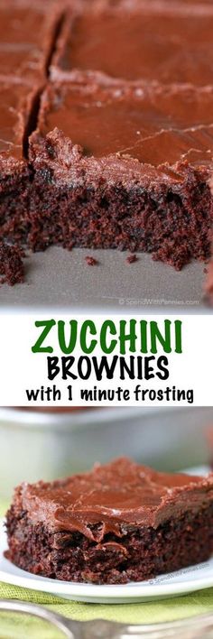 chocolate zucchini brownies with 1 minute frosting on the top and bottom