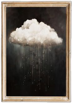 a painting of a cloud with rain falling down