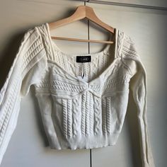 White Knitted Long Sleeve Top * New * Size : L Good Quality ** Closet Clean Out ** Discounting On Bundles Fitted White Knit Sweater, Cozy Fitted White Top, Fitted White Soft Knit Top, Fitted Knitted Winter White Top, Fitted Winter White Knitted Top, Fitted White Soft Knit Sweater, Cozy White Knit Top, White Fitted Cable Knit Sweater, Chic Cable Knit Winter White Top