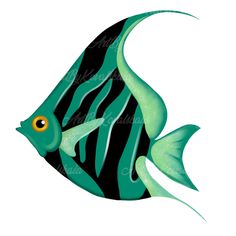 a blue and black striped fish on a white background