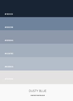 the color scheme for dusty blue is shown in three different shades, each with their own name